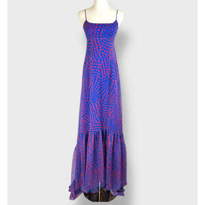 NWT $500 STAUD Florence Wavy Dot Blue Dress Gown Party Runway Designer XL/12